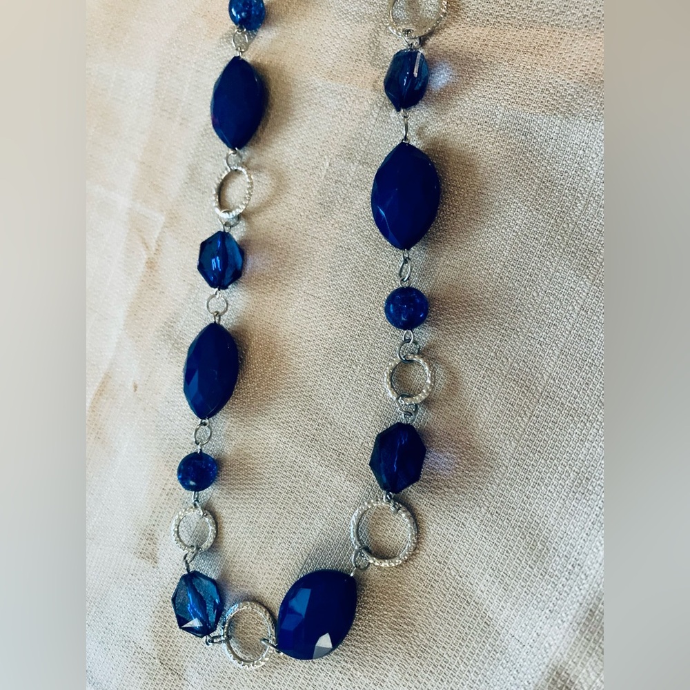 Long Silver & Blue Necklace NWOT